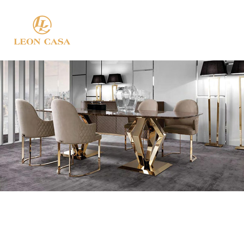 Italian modern design restaurant dining table marble dining set for 6 stainless steel leg dining room furniture