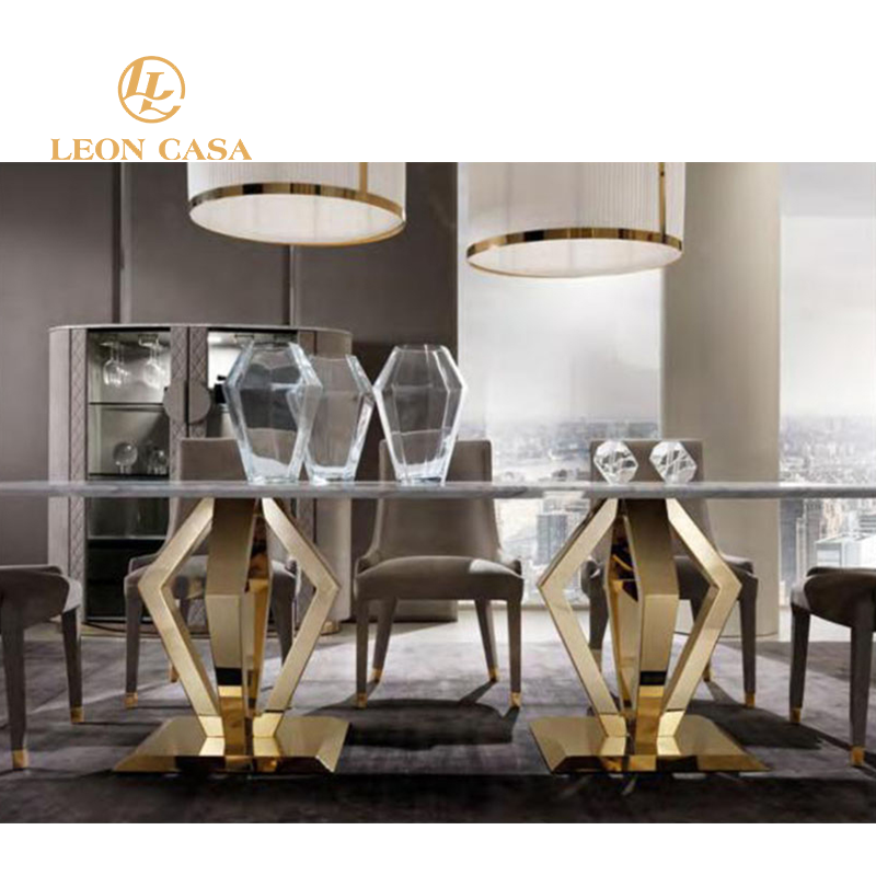 Italian modern design restaurant dining table marble dining set for 6 stainless steel leg dining room furniture