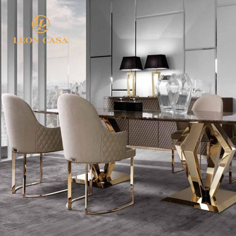 Italian modern design restaurant dining table marble dining set for 6 stainless steel leg dining room furniture