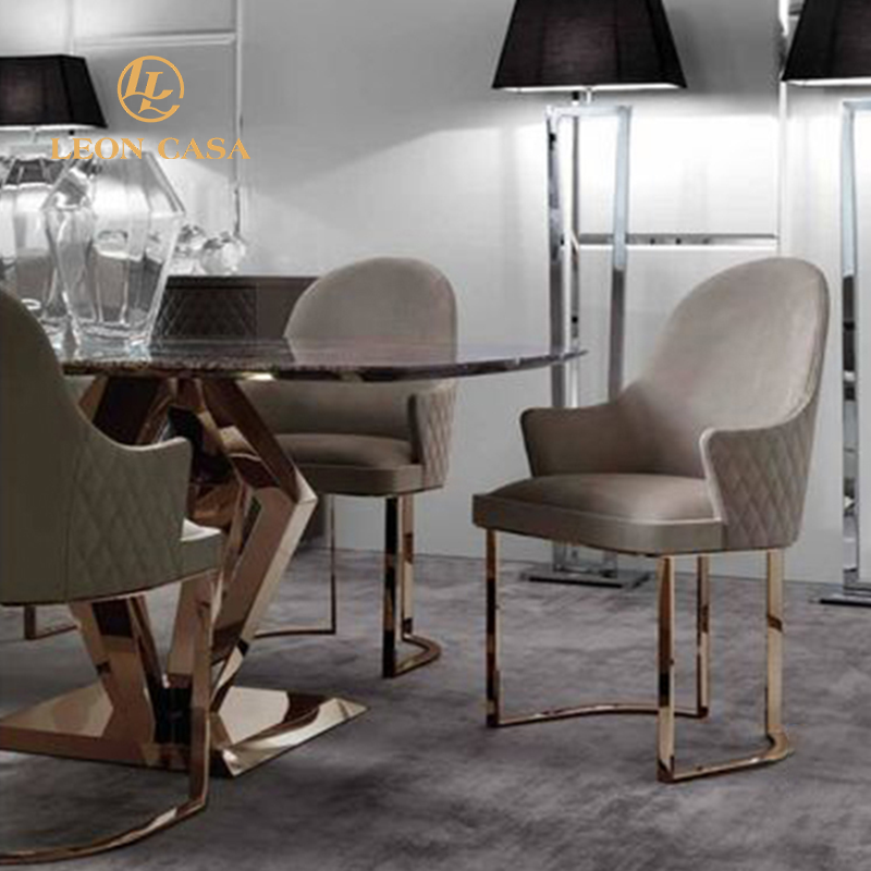 Italian modern design restaurant dining table marble dining set for 6 stainless steel leg dining room furniture