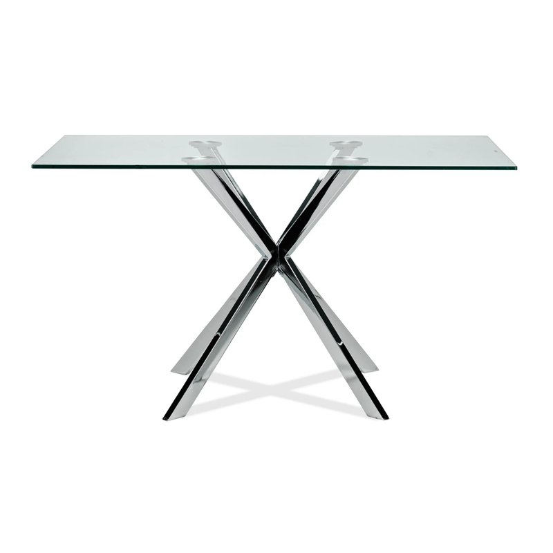 Cheap Price Restaurant Home Rectangular Long glass Dining Table With Chrome Legs