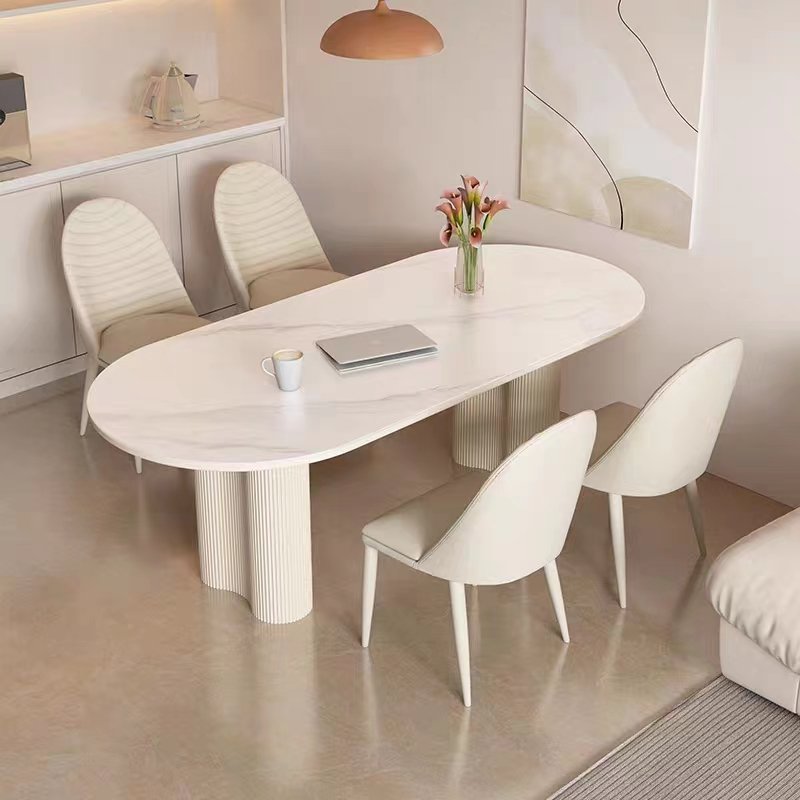 European furniture Cream series solid wood table leg rock plate desktop modern family living room dining table