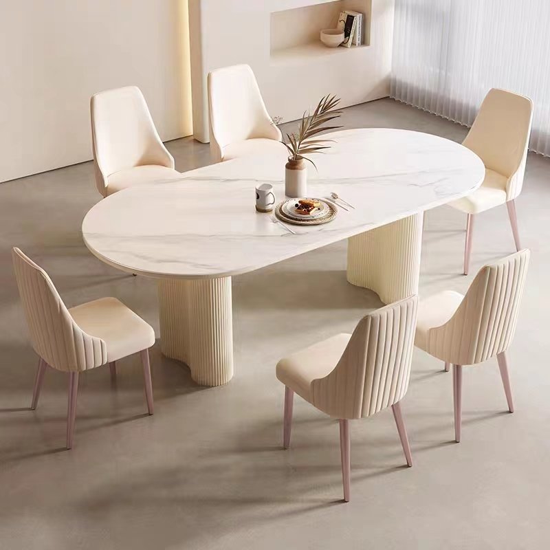 European furniture Cream series solid wood table leg rock plate desktop modern family living room dining table