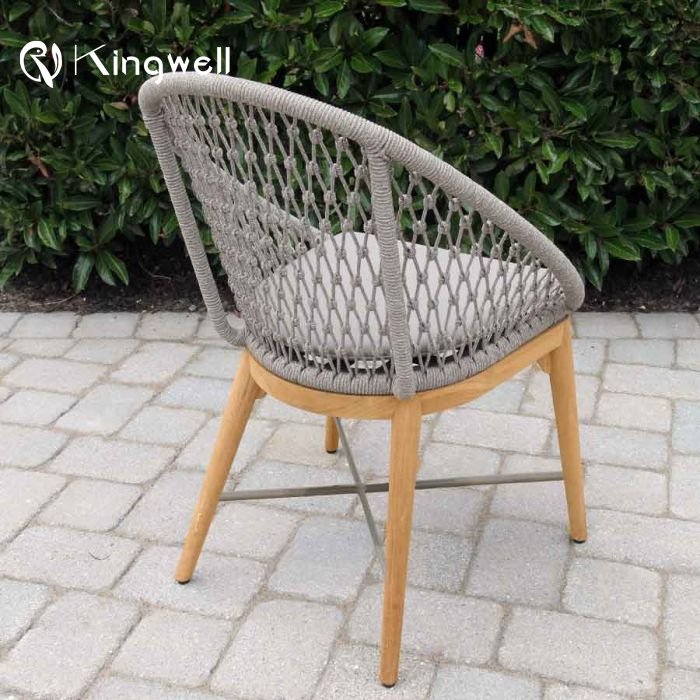 Garden Restaurant Solid Wood Dining Furniture Set Teak Outdoor Dining Table And Rope Woven Chairs Set With 4 Seat