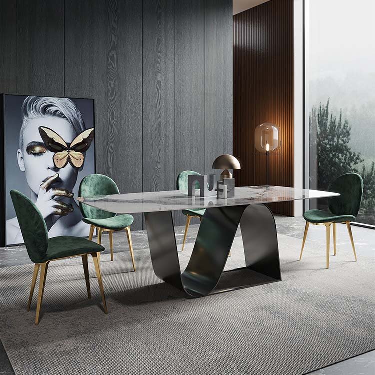 Italian rectangular luxury Marble top or stone bright slate new design home dining table and chair set furniture
