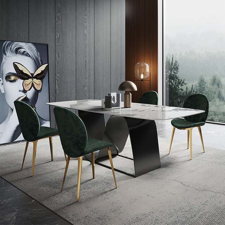 Italian rectangular luxury Marble top or stone bright slate new design home dining table and chair set furniture