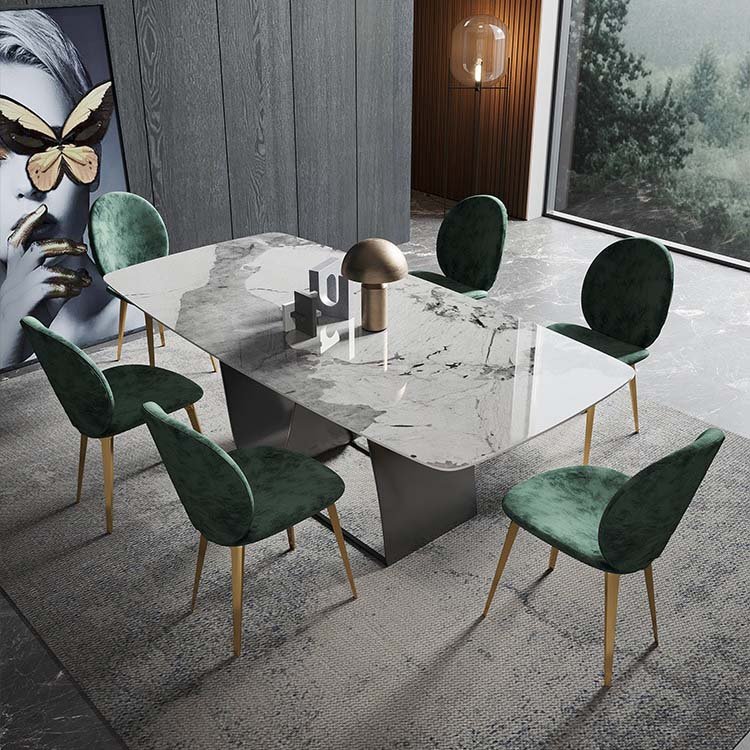 Italian rectangular luxury Marble top or stone bright slate new design home dining table and chair set furniture