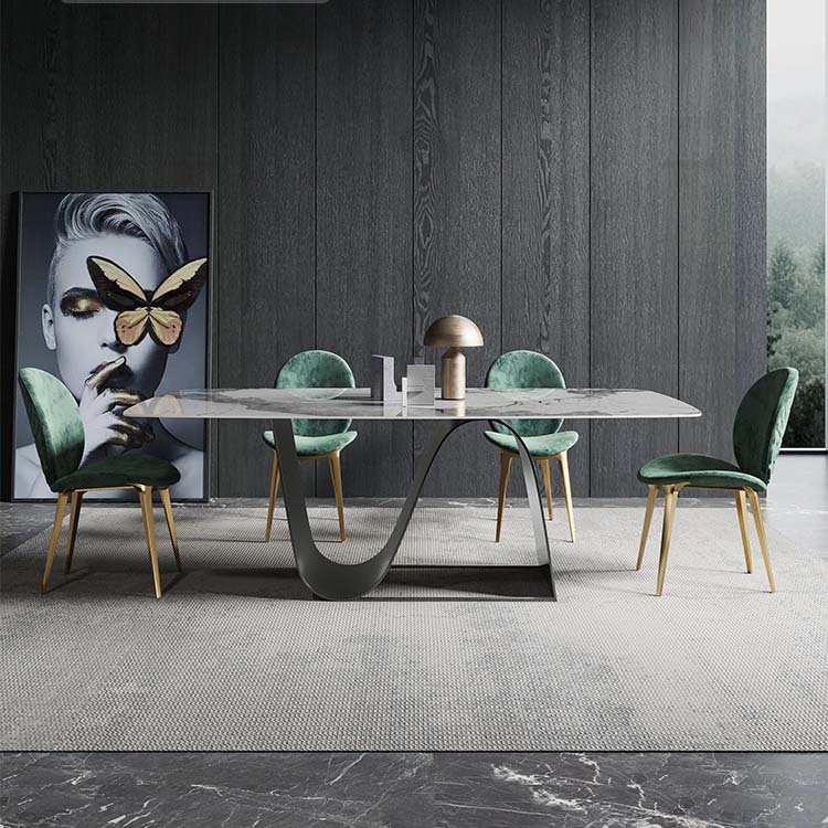 Italian rectangular luxury Marble top or stone bright slate new design home dining table and chair set furniture