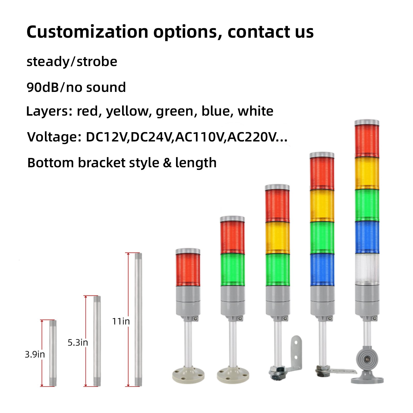 YASONG 3-Tier LED Truck forklift Warning Light Flash Red Green Yellow Customized Voltage DC12V/24V/220V no sound alarm system