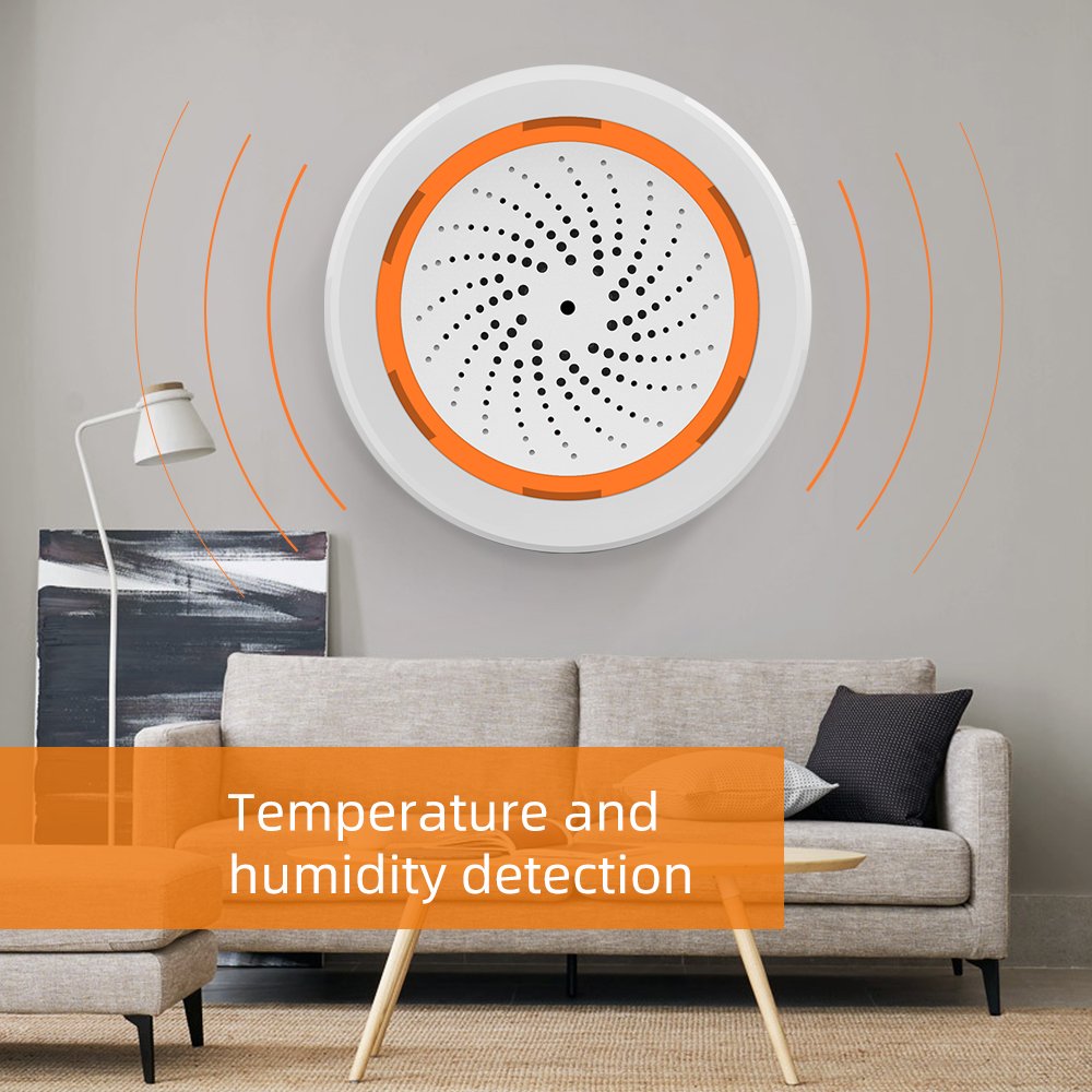 app remote control home alarm system work with Alexa Google zigbee wireless smart siren alarm clock