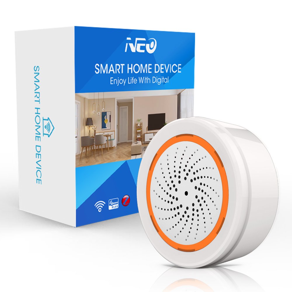 app remote control home alarm system work with Alexa Google zigbee wireless smart siren alarm clock