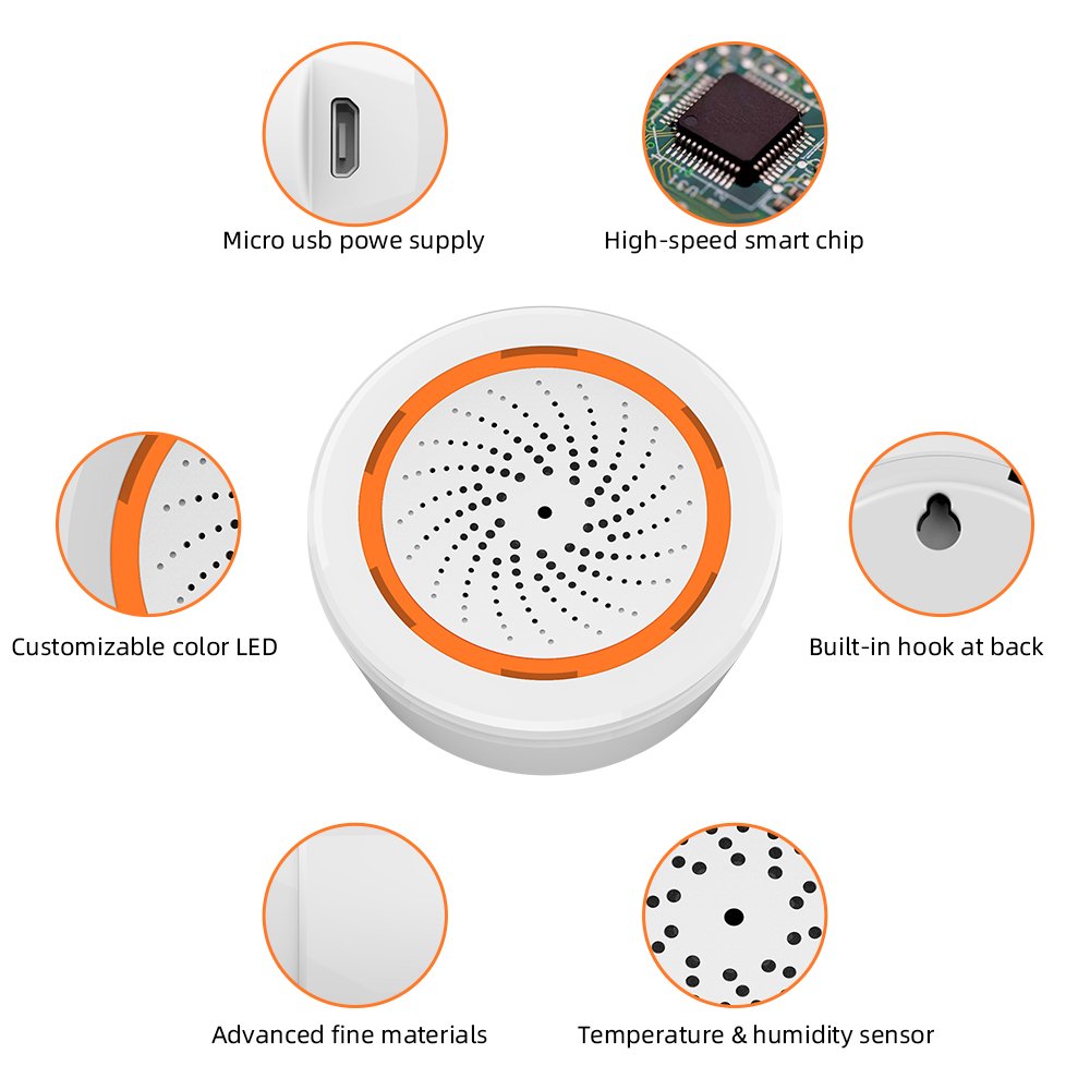 app remote control home alarm system work with Alexa Google zigbee wireless smart siren alarm clock