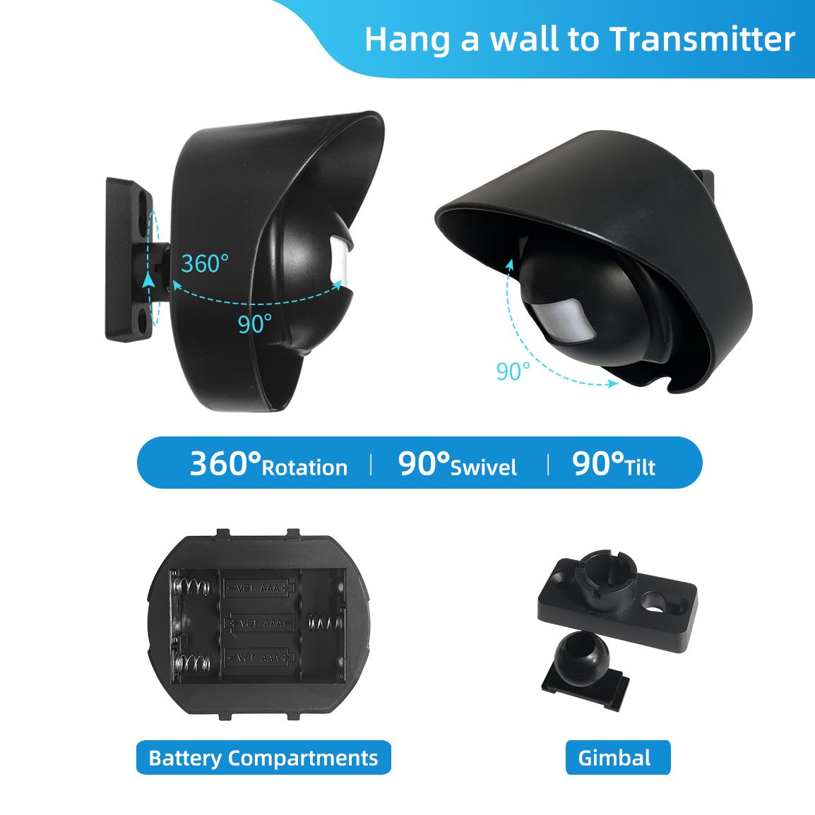 Outdoor Split Doorbell Wireless PIR Motion Sensor Detector Driveway Alarm for Waterproof Home Security Alert System