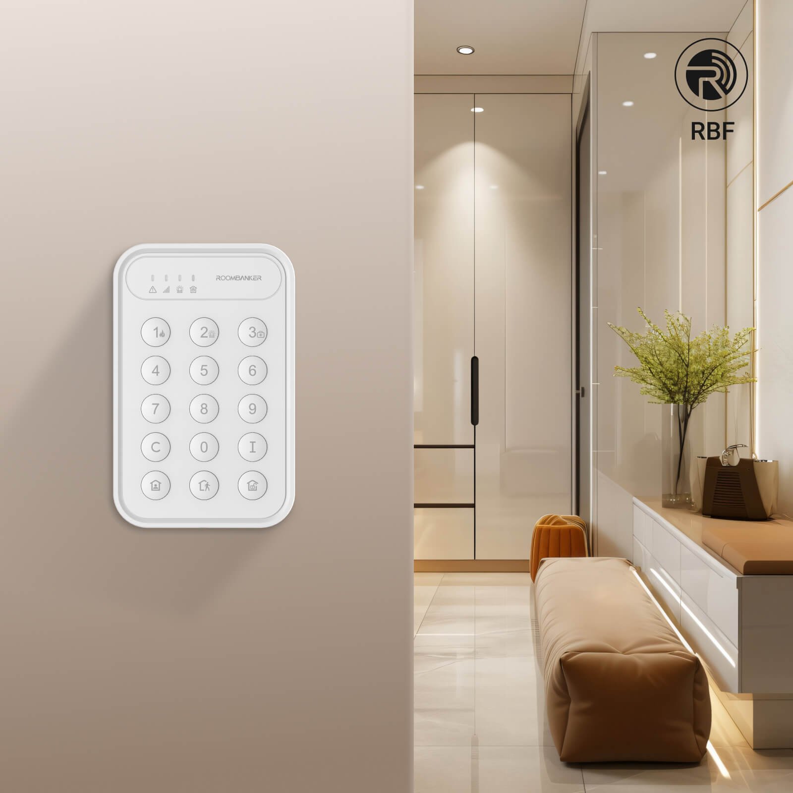 Roombanker Arm/Disarm 868 mhz Alarm Keypad 15 Buttons Simple to setup and use Up to 5 years lifespan