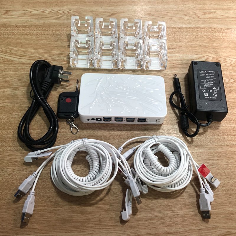 Wholesale 8 USB centralized mobile phone security alarm charging anti theft desktop display stand with remote