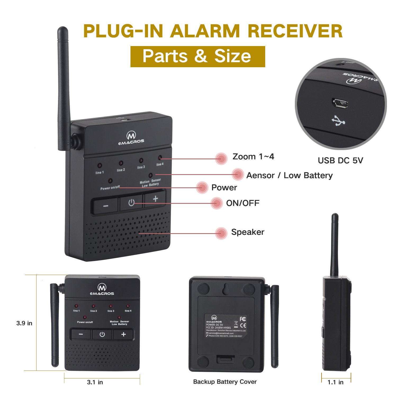 1/2 Mile Long Range Wireless Driveway Alarm Stable Signal Transmission Support Battery-Powered Security System for Outdoor