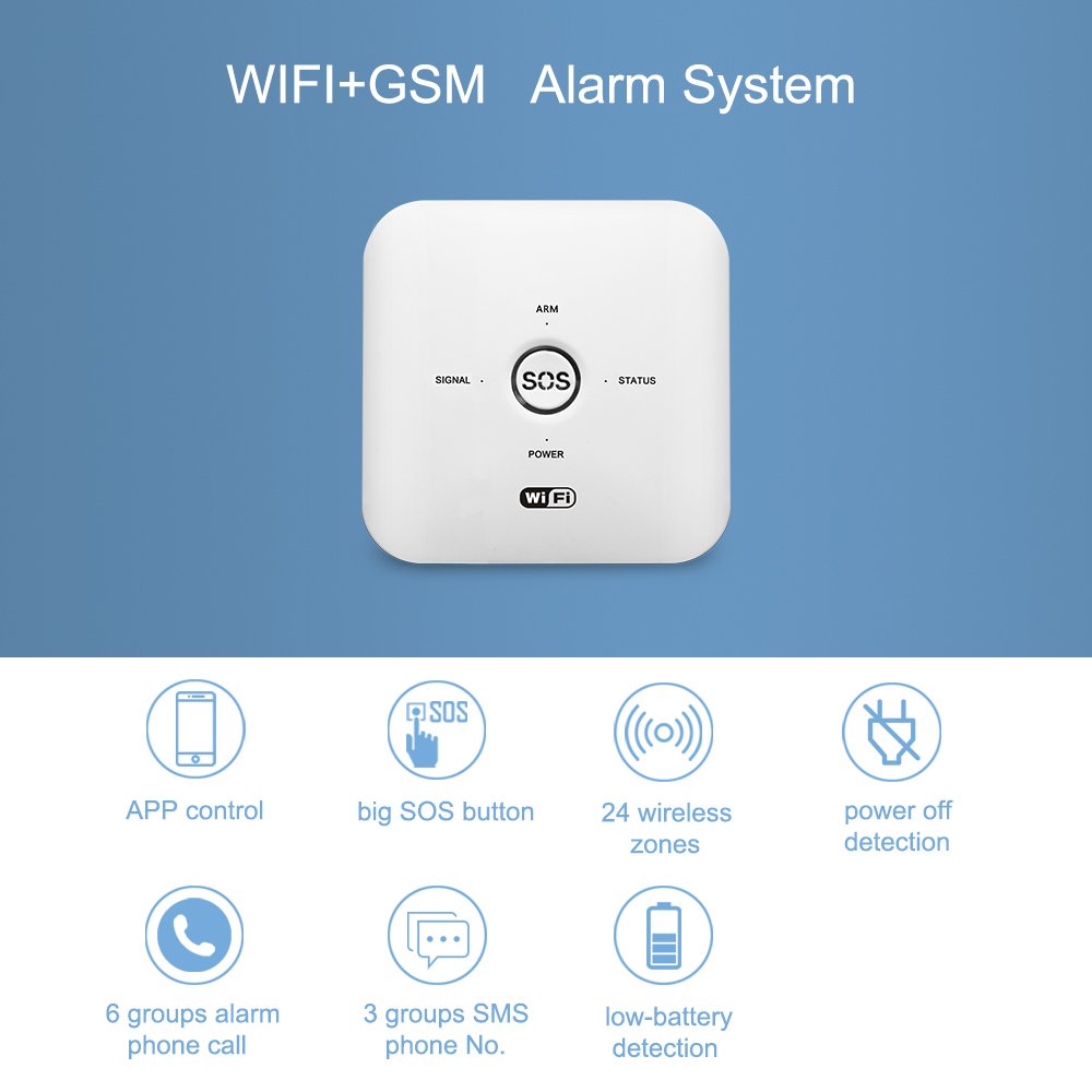 2024 Hot Selling Mini Smart Home Security Alarm System Tuya Wifi +GSM Alarm with SOS button Compatible with Google Home