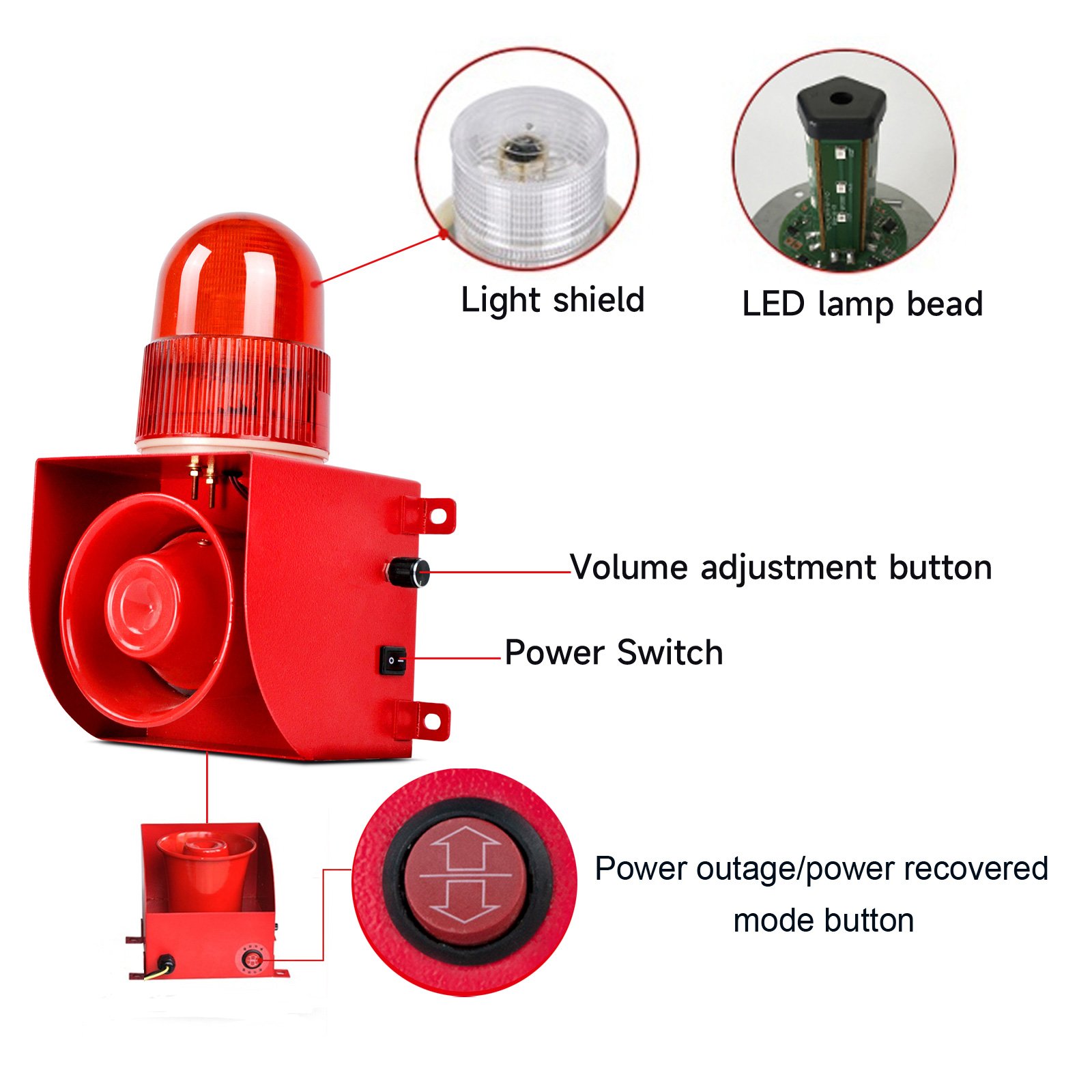 YASONG Adjustable Sound 120dB Alarm Siren Power Outage/Recovered Security System for Farms Fish Ponds Banks-SLA-1501