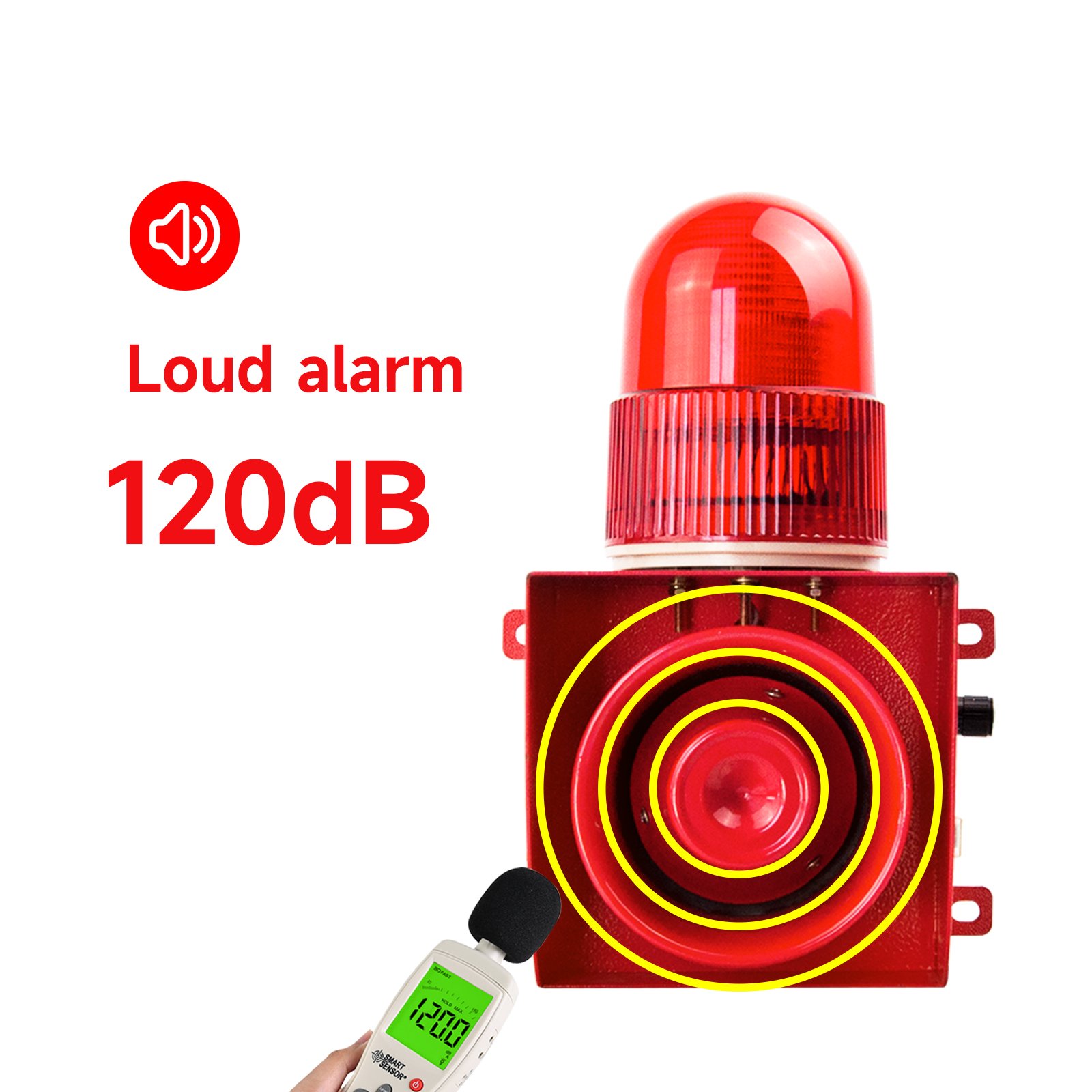 YASONG Adjustable Sound 120dB Alarm Siren Power Outage/Recovered Security System for Farms Fish Ponds Banks-SLA-1501