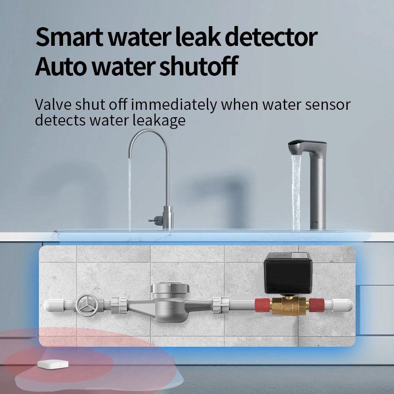 wireless water leak sensor leakage protection system AA battery powered with DN15(1/2 inch) brass ball valve and wireless sensor