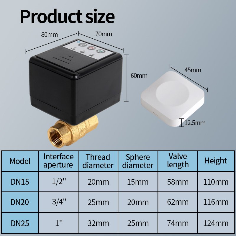wireless water leak sensor leakage protection system AA battery powered with DN15(1/2 inch) brass ball valve and wireless sensor