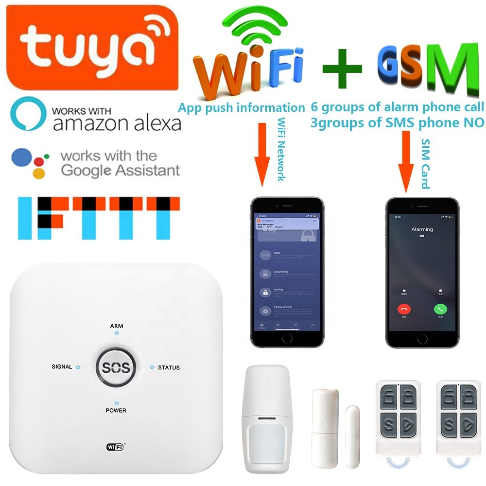 Low Price Tuya Smart WiFi Alarm System For Home Alarm Security Work With Google Home Can Voice Control