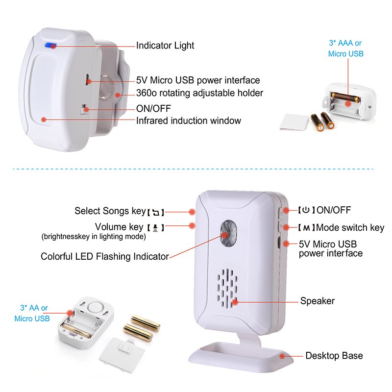 High Sensitivity Welcome Doorbell For Home Security Alarm System With Motion Sensors Ding Dong Doorbell