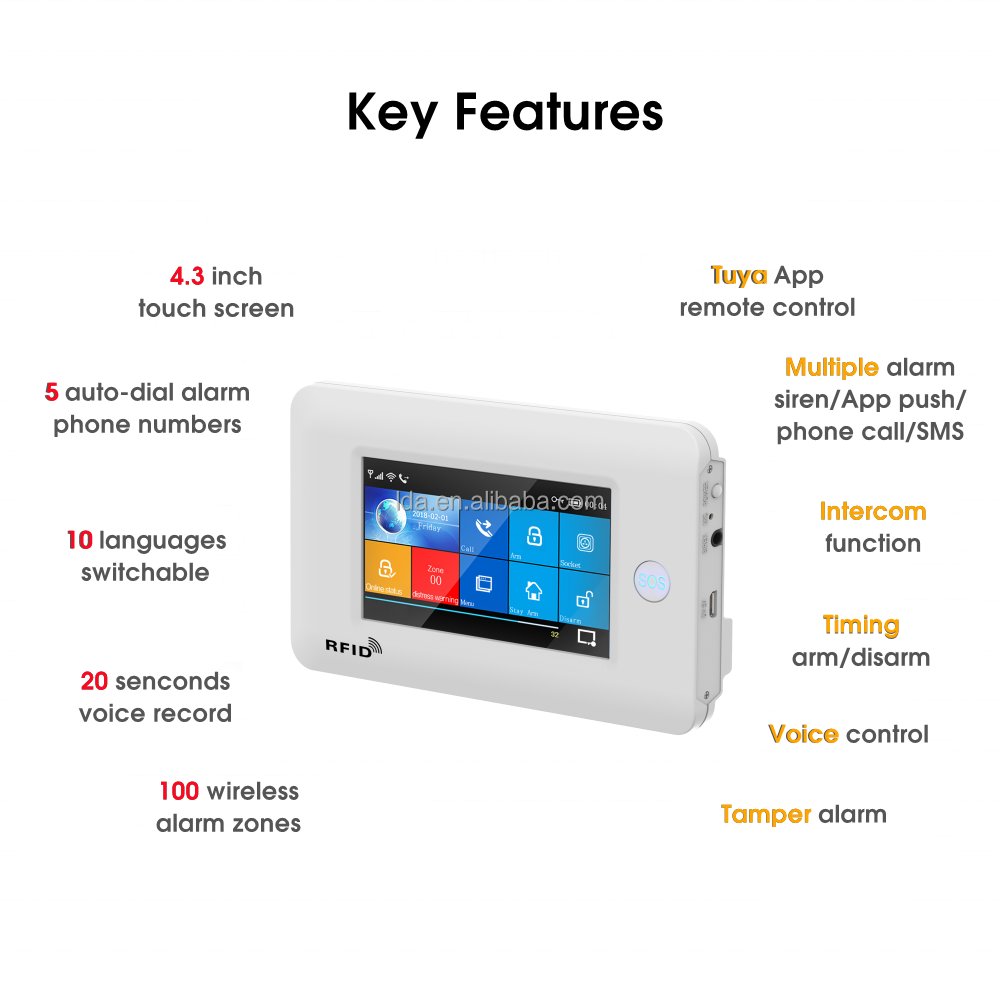 Full touch panel Tuya smart family alarm home alarm sound with siren door detector sensor motion detector alarm wireless