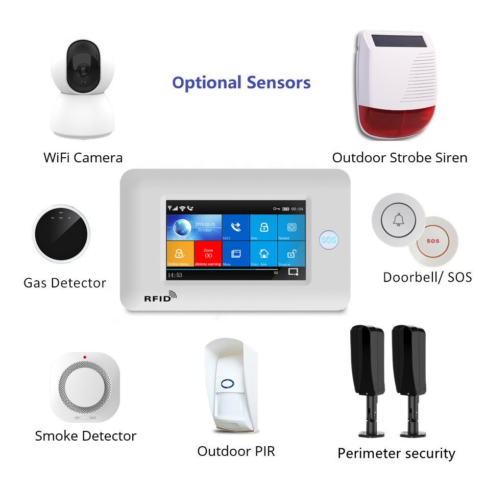Full touch panel Tuya smart family alarm home alarm sound with siren door detector sensor motion detector alarm wireless