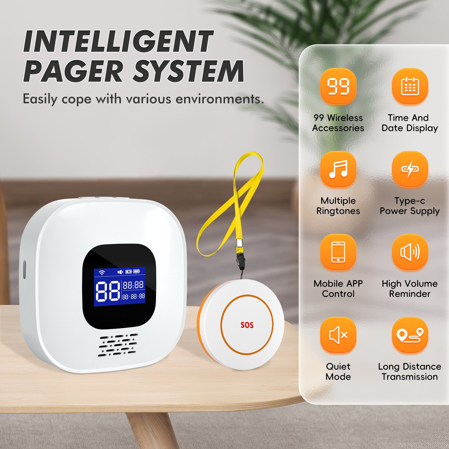 Elderly Alarm Bell Medical Alert Calling System for Seniors Adult Monitors at Home WiFi Wireless Caregiver Pager Call Button