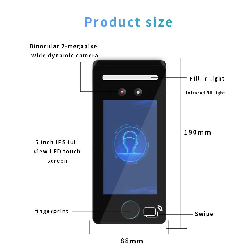 5 Inch Touch Screen Time Attendance Face Recognition Camer Access Control Free Software Biometric Access Control Product
