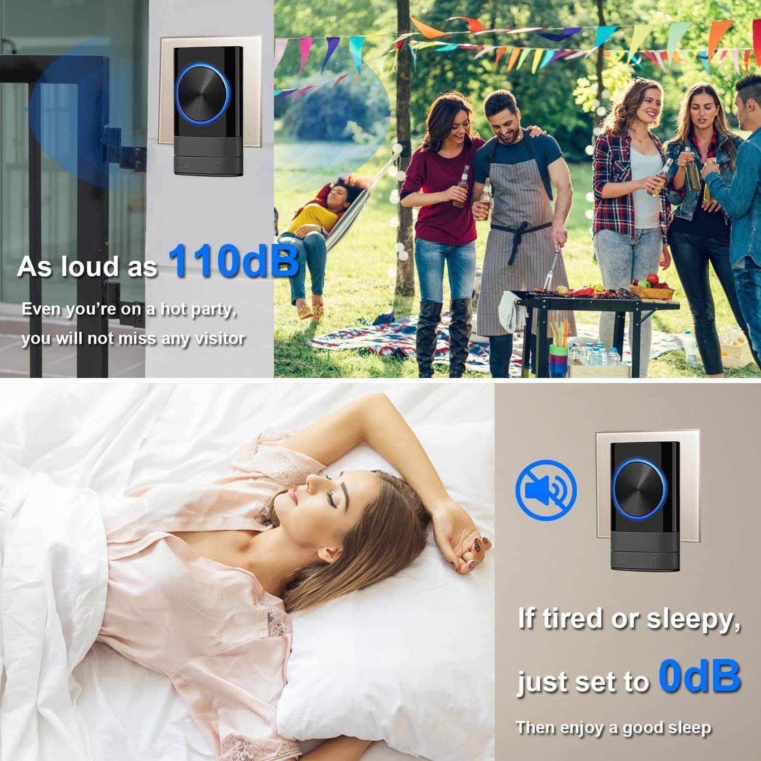 Welcome Visitor Home Security Alarm System LED light 45 Ring Songs WirelessI 433MHz Smart Doorbell
