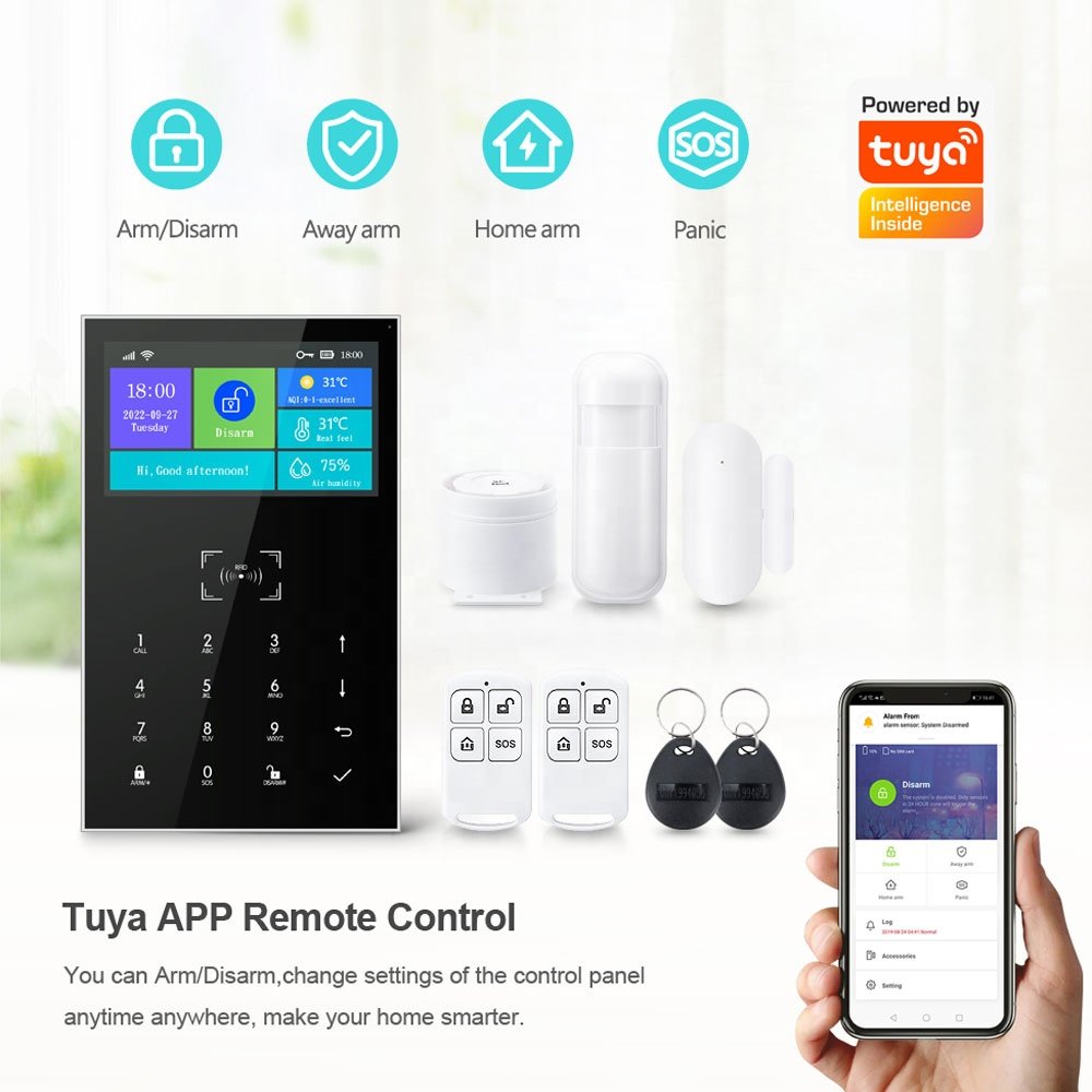 Tuya Smart 4.3 inch IPS Color Display Screen WiFi GSM Home Alarm Security System Multi-Language with Battery PST-PG109-TY