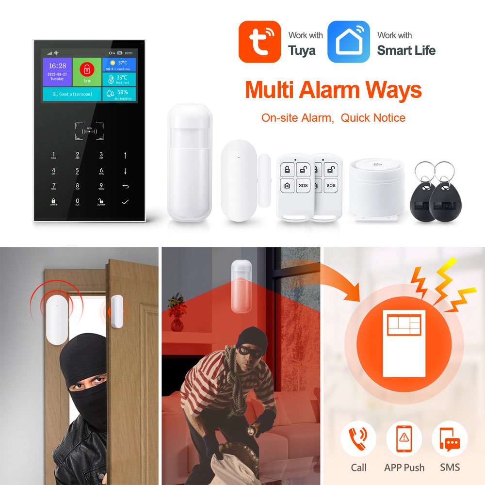 Tuya Smart 4.3 inch IPS Color Display Screen WiFi GSM Home Alarm Security System Multi-Language with Battery PST-PG109-TY