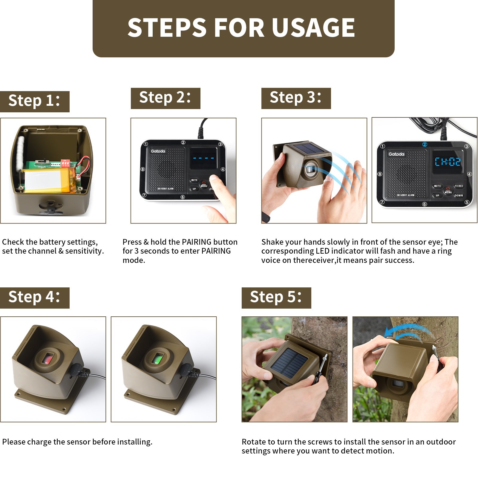 Home Security Alarm System PIR Motion Sensor Long Range Wireless Driveway Alarm System For Home