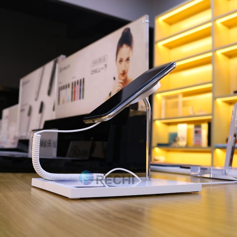 RECHI New Design Mobile Phone Security Alarm System Standalone With Wireless Charger Anti-theft Display Secure Alarm Holder