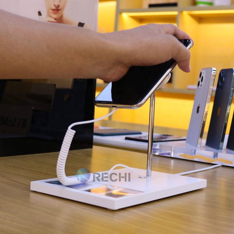 RECHI New Design Mobile Phone Security Alarm System Standalone With Wireless Charger Anti-theft Display Secure Alarm Holder