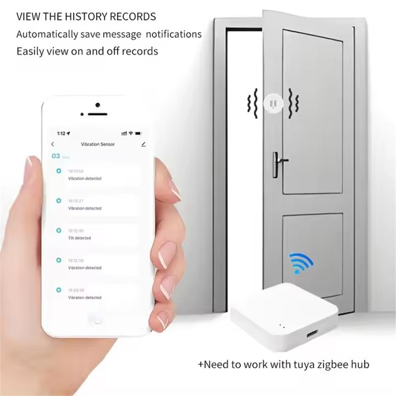 2024 Zigbee tuya Smart Vibration Sensor Detection T Notification Real-Time Motion Shock Alarm