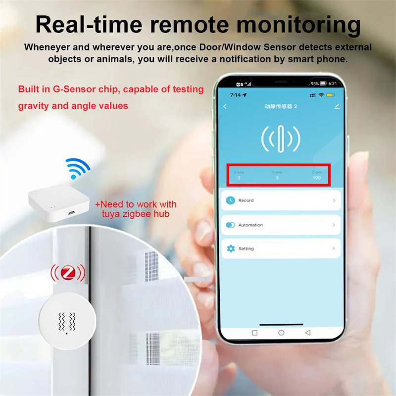 2024 Zigbee tuya Smart Vibration Sensor Detection T Notification Real-Time Motion Shock Alarm