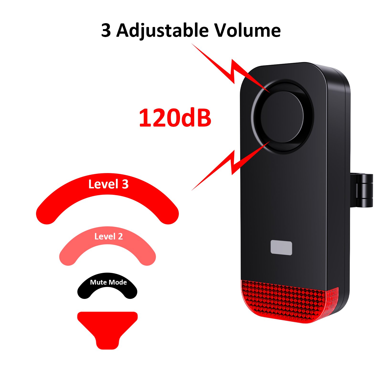 2023 TOP Wireless Anti theft Bike Alarm 120dB Vibration Motorcycle Bicycle Alarm Loud siren LED red light Remote control 300m