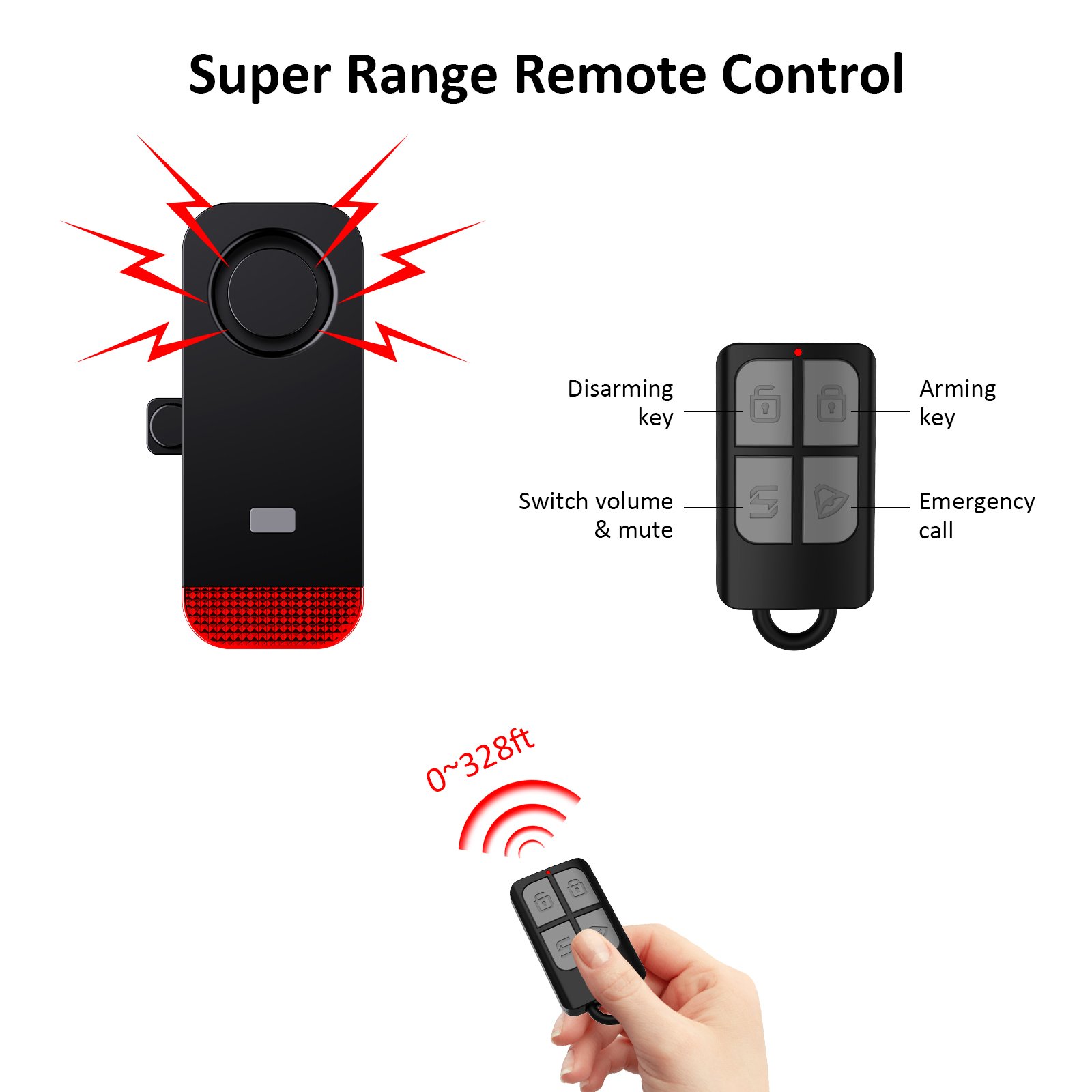 2023 TOP Wireless Anti theft Bike Alarm 120dB Vibration Motorcycle Bicycle Alarm Loud siren LED red light Remote control 300m