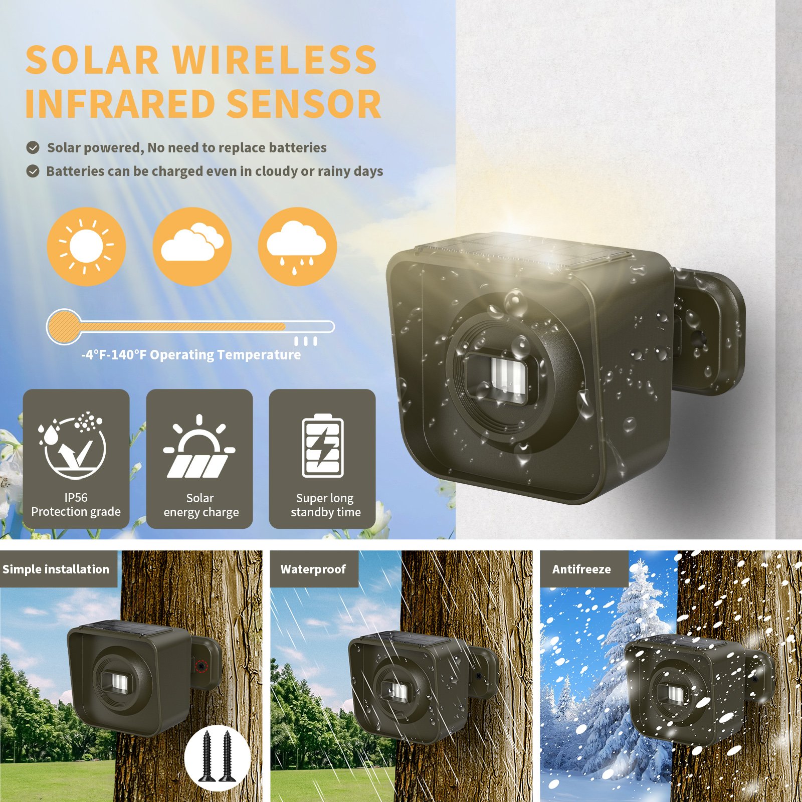 Wireless Solar Driveway Alarm Outdoor Motion Detector Driveway Alert System for Home Security