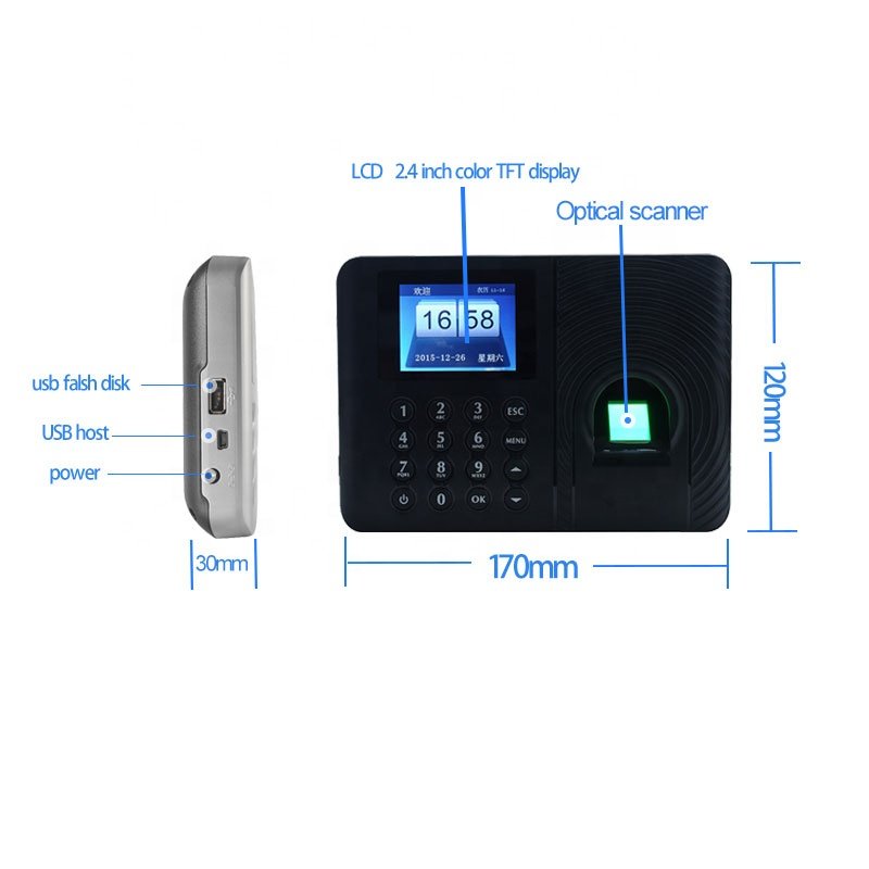 A3 Employee attendance machine fingerprint time attend system with backup battery optional
