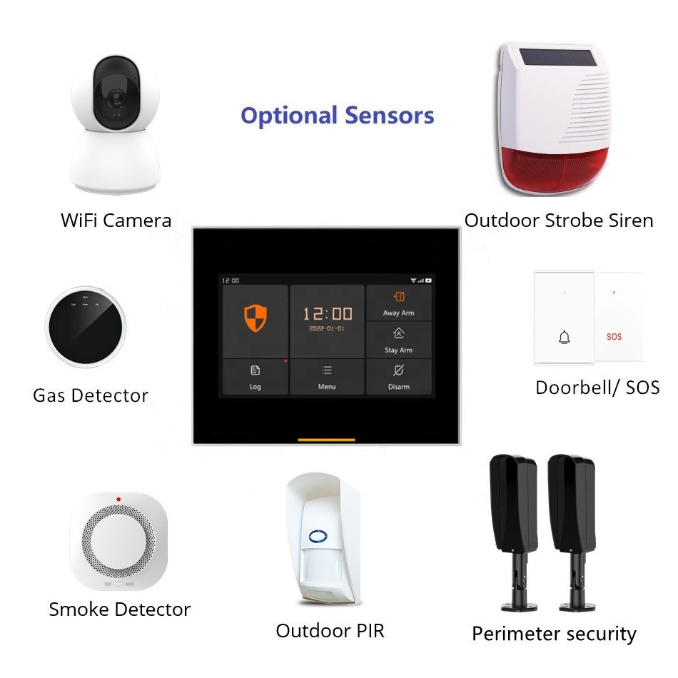 Touch Panel Wireless Home Office Alarm Systems Smart Tuya 2.4G 433MHz WiFi 4G GSM Anti Burglar Security System