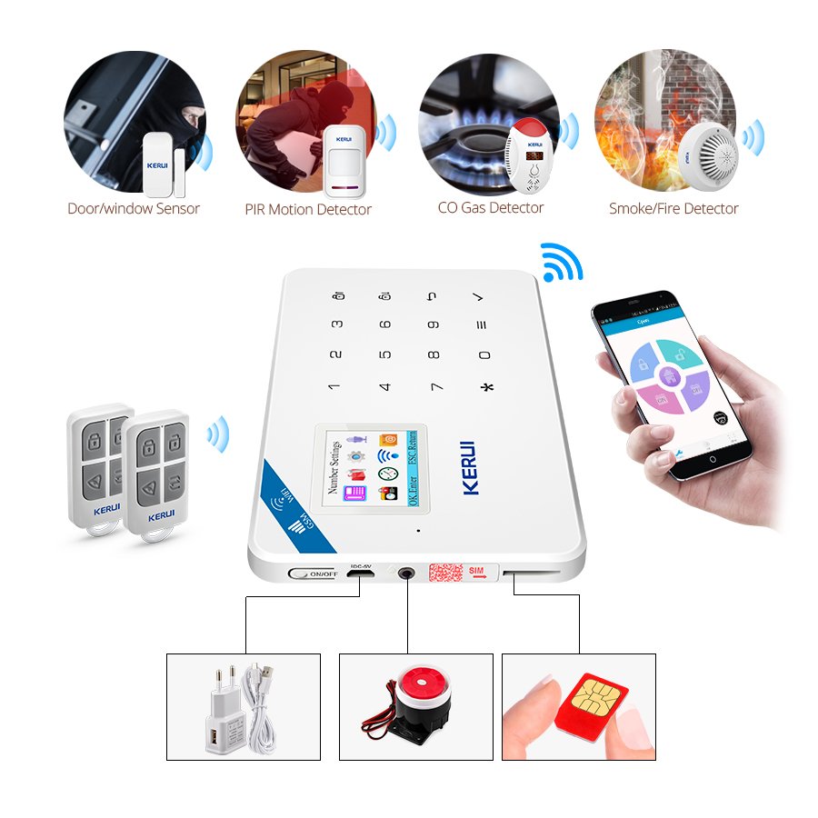 KERUI Tuya W181 1.7 Inch Screen WIFI Wireless GSM Motion Detector Door Sensor Control Home Burglar Alarm System For Security