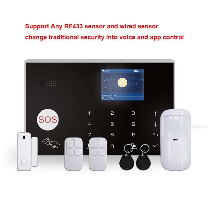Tuya WiFi and GSM security alarm system work with alexa and google home support RF433 sensor and wired sensor