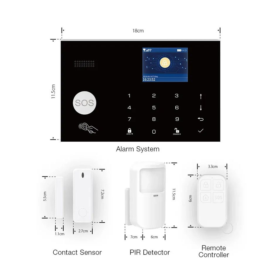 Tuya WiFi and GSM security alarm system work with alexa and google home support RF433 sensor and wired sensor