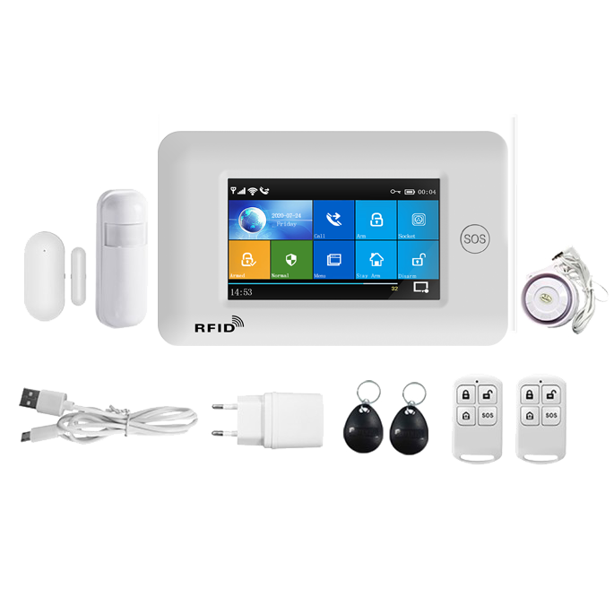 Regis Touch Screen Big LCD Tuya Wire Wireless Smart Home Security 4G 2G Gsm WIFI alarm system With Door Sensor PIR Detector
