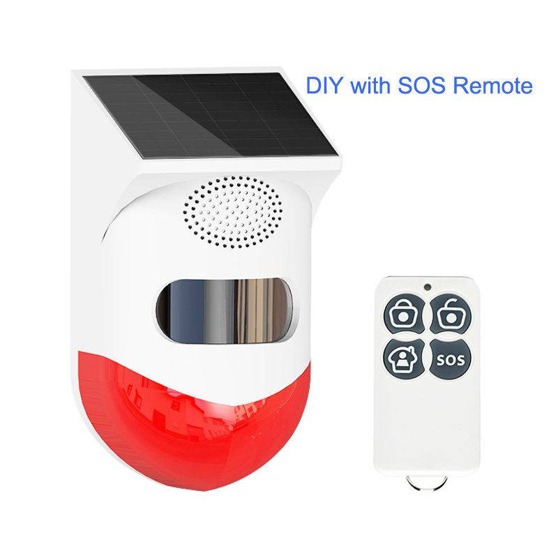 outdoor security motion sensor solar siren alarm system with wireless remote control button