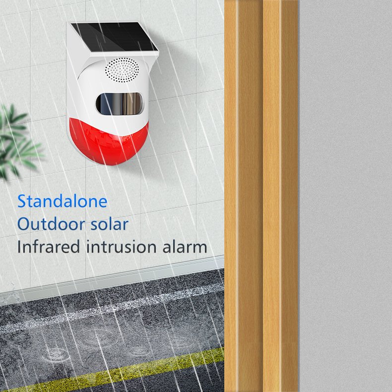 Outdoor WIFI Tuya Wireless Solar Motion Detector Remote Control Alarm Siren with Strobe Light